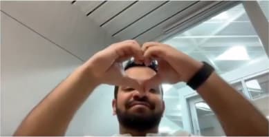 Nvidia employee making a heart with their hands