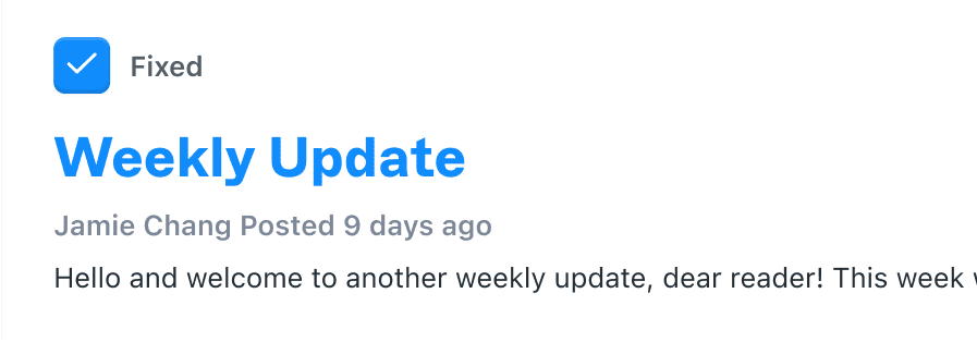 Changelog post on a weekly update