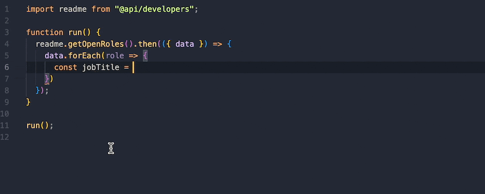 Gif of code editor with TypeScript hints