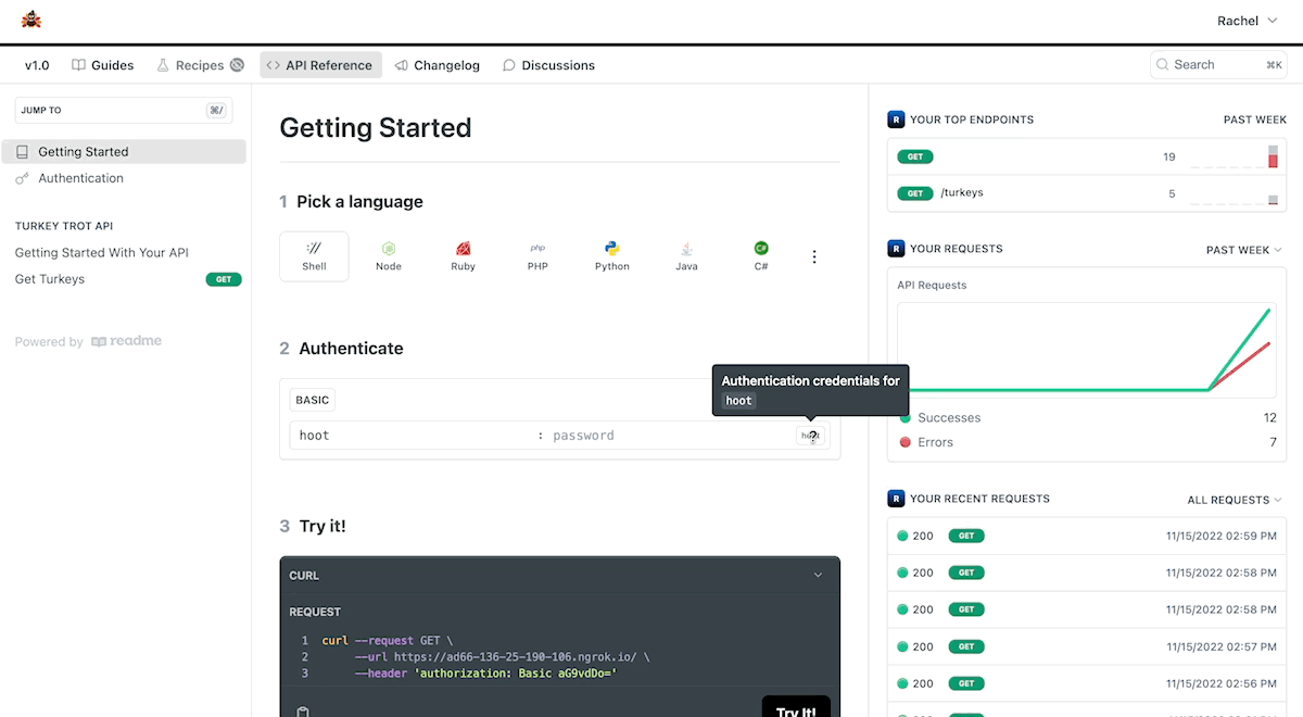 Gif of getting started and authentication pages in ReadMe