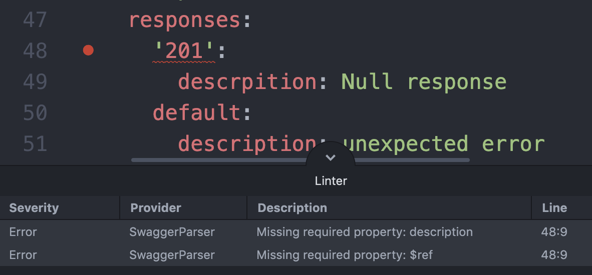 Code editor with Swagger linter