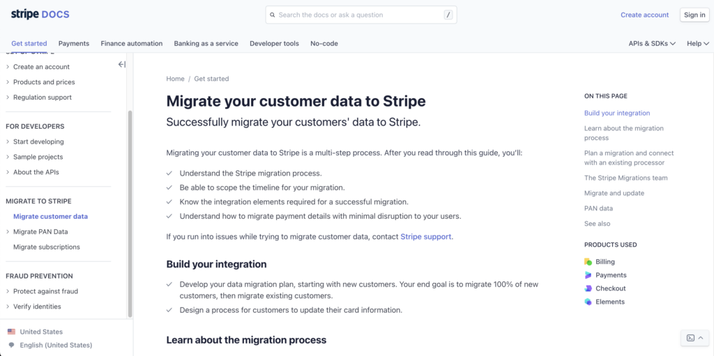 Screenshot of example guide from Stripe's API documentation