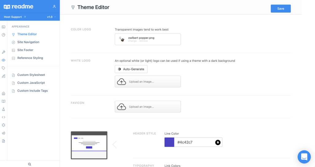 Screenshot of the theme editor in ReadMe