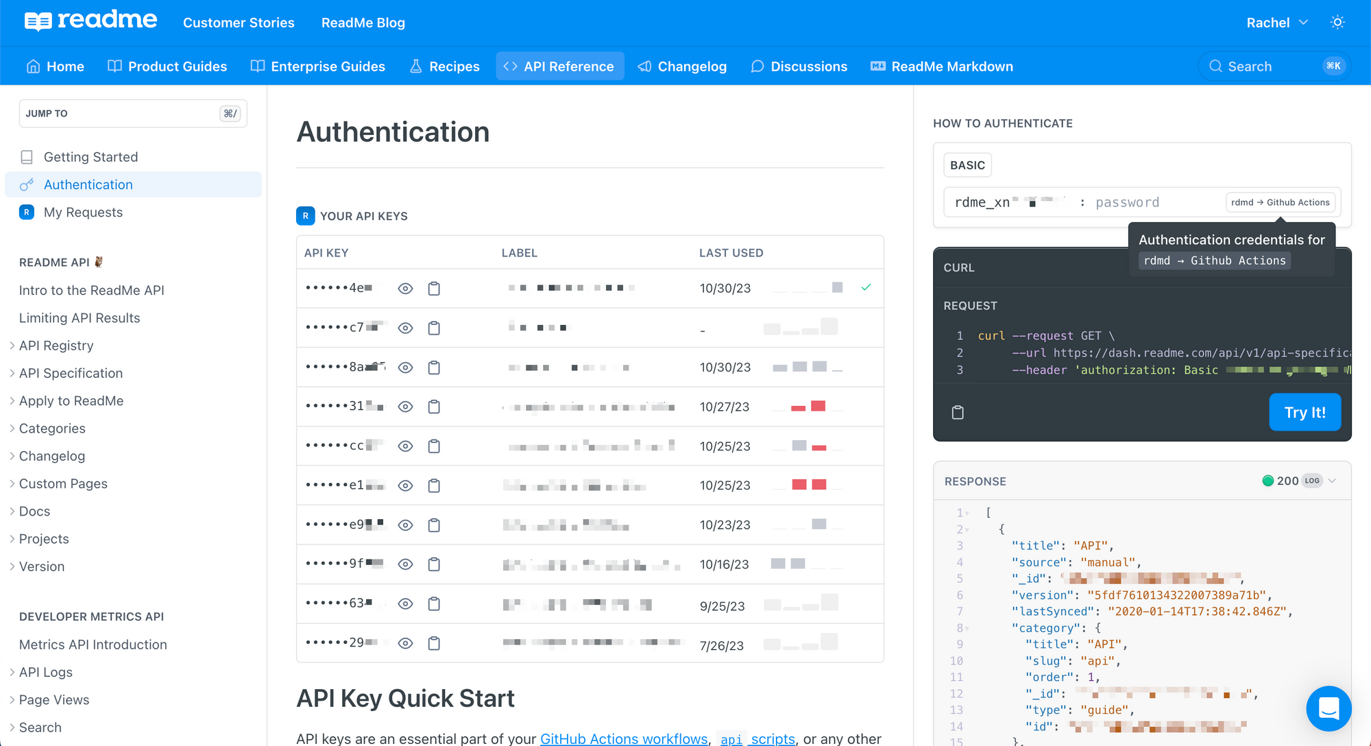 Screenshot of authentication screen inside an API Reference